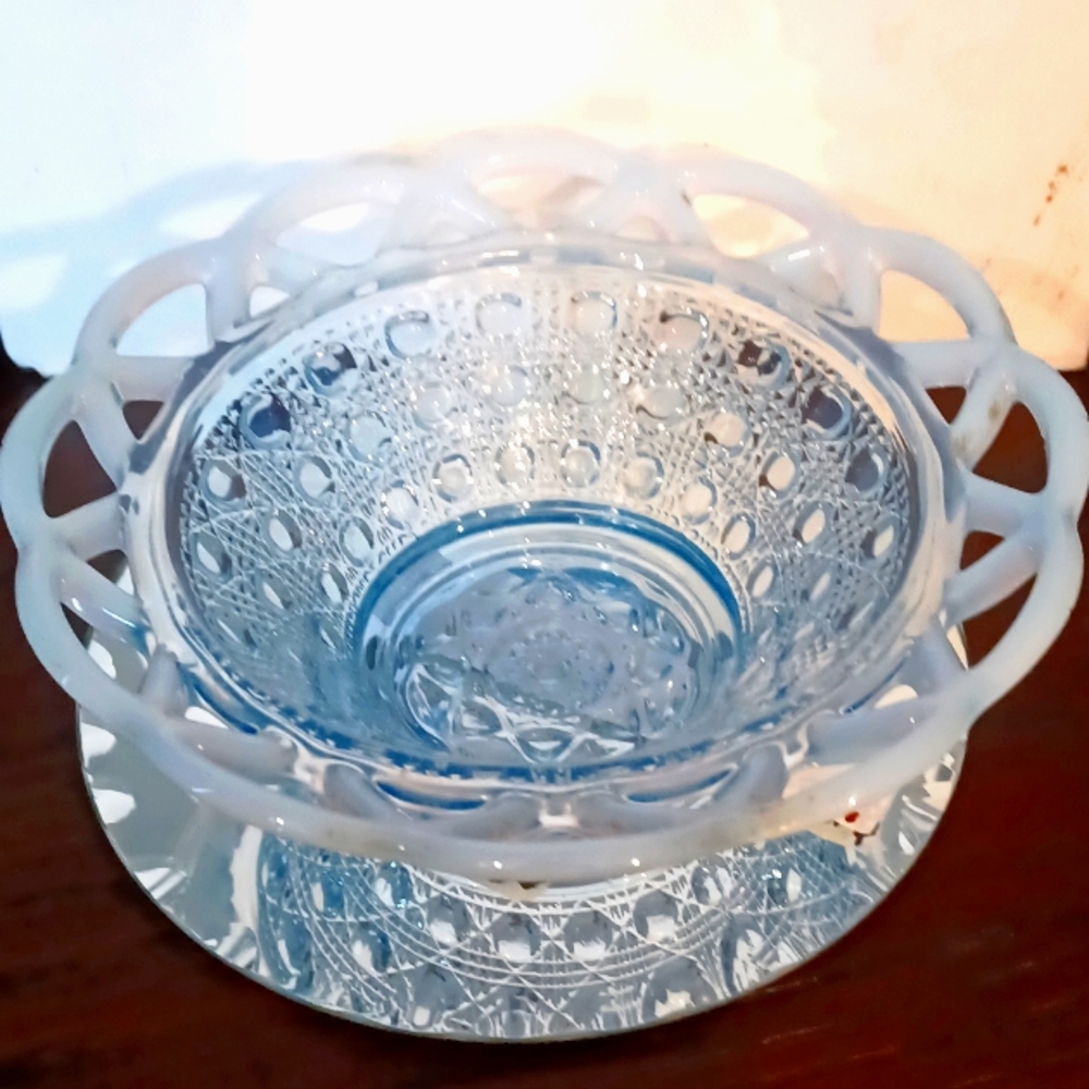 Vintage Katy Blue Opalescent Lace edge bowl